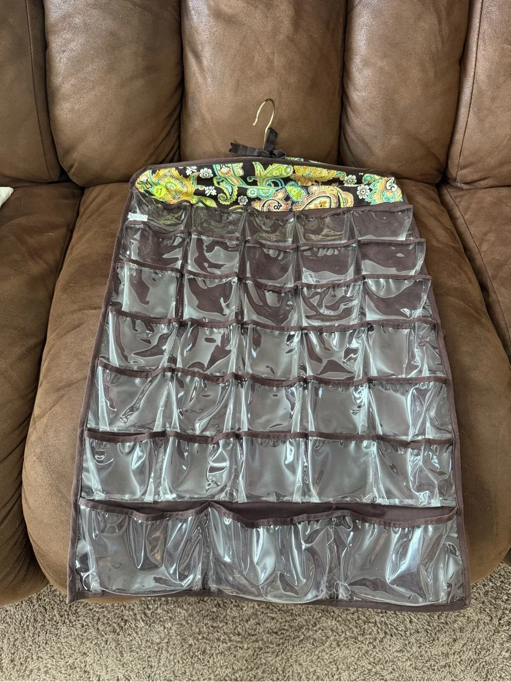 Brown Hanging Jewelry Organizer with Paisley Accent